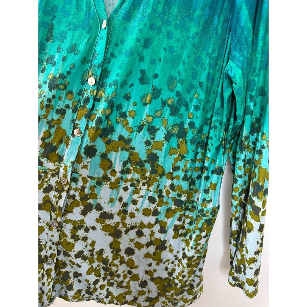 LOGO Lori Goldstein Teal Green Ombre Splatter Print Button Front Tunic Cardi XL - Picture 8 of 10